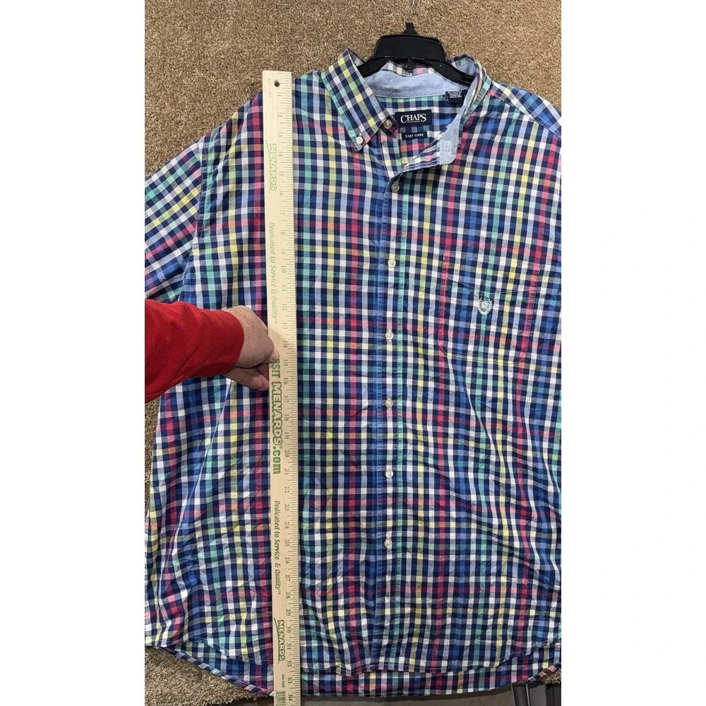 Chaps Easy Care Button Down Shirt‎ Mens 2XLT Multicolor Plaid Long Sleeve Preppy